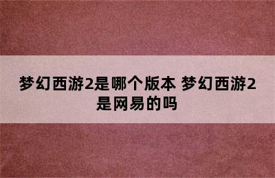 梦幻西游2是哪个版本 梦幻西游2是网易的吗